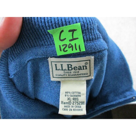 LL Bean Sweater Mens Extra Large XL Blue Pullover 1/4 Zip Sweatshirt Casual - Picture 11 of 11